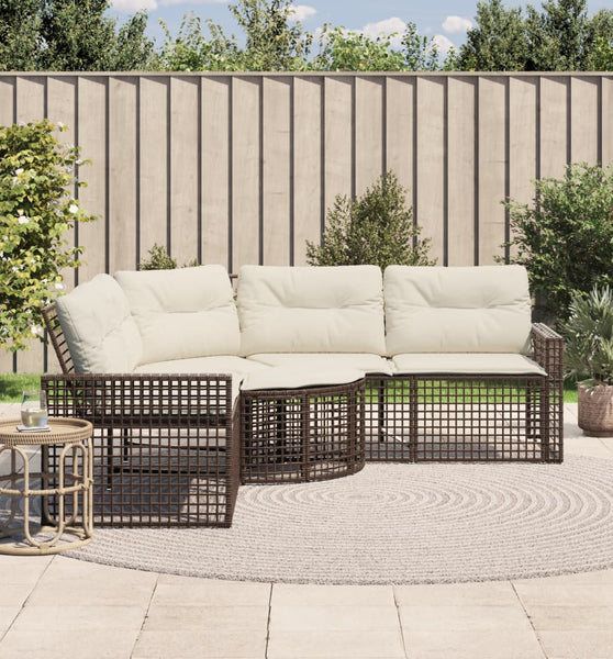 Gartensofa in L-Form mit Kissen und Fußbank Braun Poly Rattan