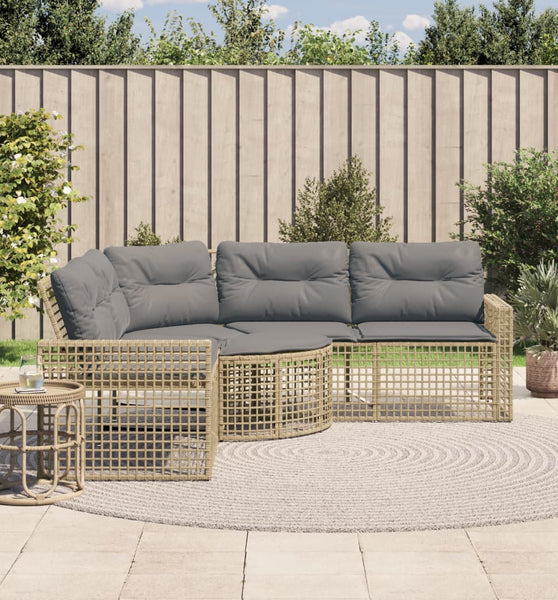 Gartensofa in L-Form mit Kissen und Fußbank Beige Poly Rattan