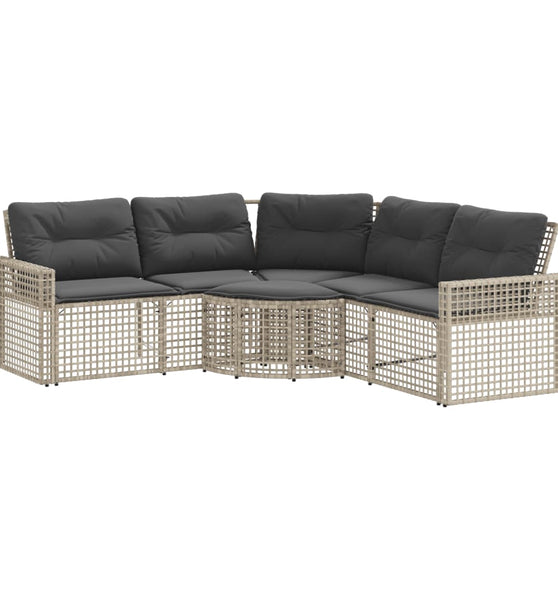 Gartensofa in L-Form mit Kissen und Fußbank Hellgrau Polyrattan