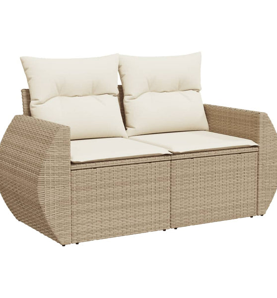Gartensofa mit Kissen 2-Sitzer Beige Poly Rattan