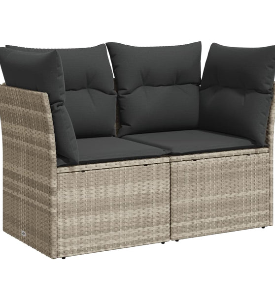 Gartensofa mit Kissen 2-Sitzer Hellgrau Poly Rattan