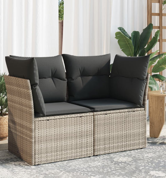 Gartensofa mit Kissen 2-Sitzer Hellgrau Poly Rattan