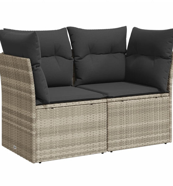 Gartensofa mit Kissen 2-Sitzer Hellgrau Poly Rattan
