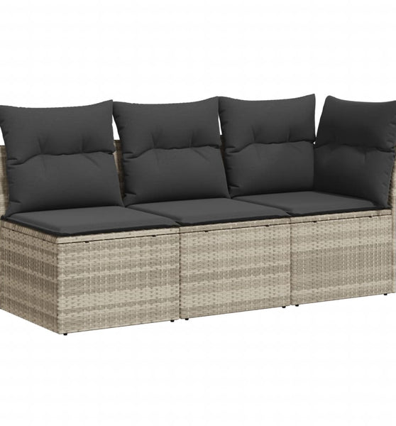 Gartensofa mit Kissen 3-Sitzer Hellgrau Poly Rattan