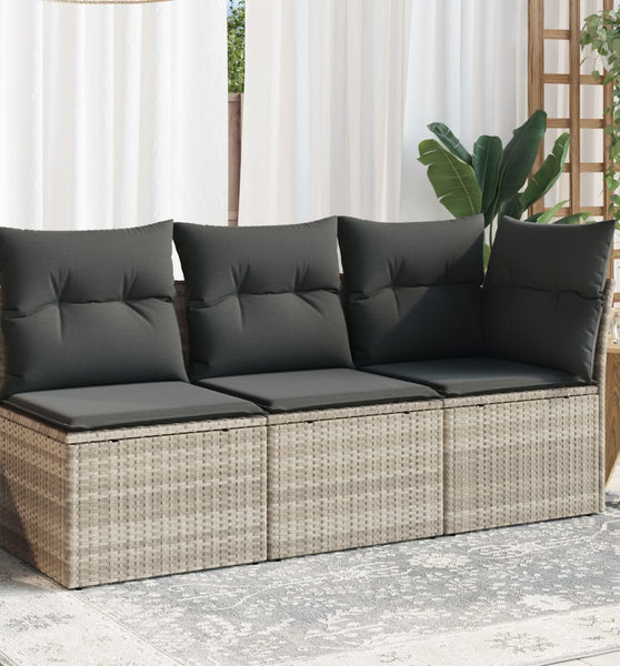 Gartensofa mit Kissen 3-Sitzer Hellgrau Poly Rattan