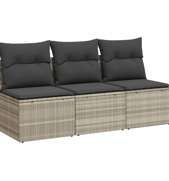 Gartensofa mit Kissen 3-Sitzer Hellgrau Poly Rattan