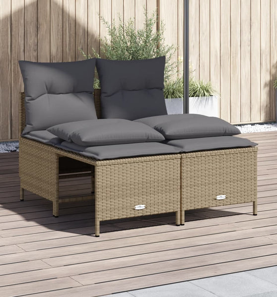 4-tlg. Garten-Sofagarnitur mit Kissen Beige Poly Rattan