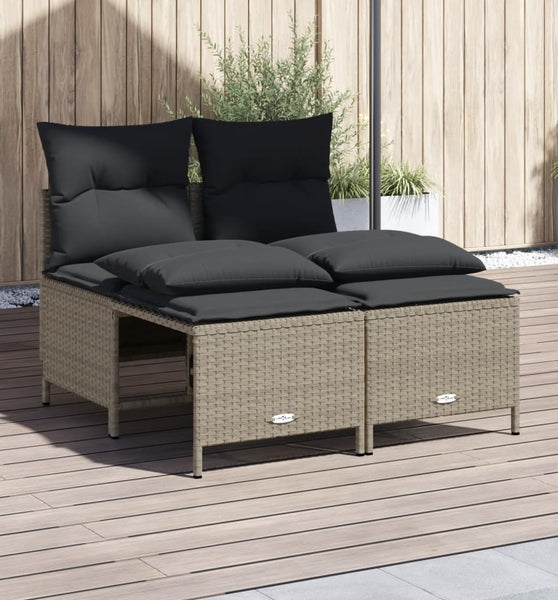 4-tlg. Garten-Sofagarnitur mit Kissen Hellgrau Poly Rattan