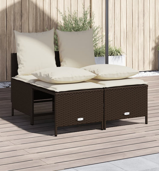 4-tlg. Garten-Sofagarnitur mit Kissen Braun Poly Rattan