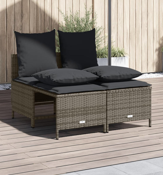 4-tlg. Garten-Sofagarnitur mit Kissen Grau Poly Rattan
