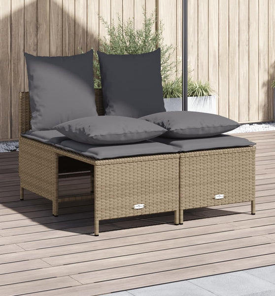 4-tlg. Garten-Sofagarnitur mit Kissen Beige Poly Rattan