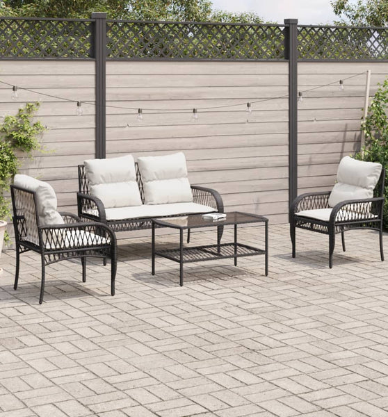 4-tlg. Garten-Sofagarnitur mit Kissen Schwarz Poly Rattan