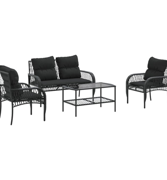 4-tlg. Garten-Sofagarnitur mit Kissen Schwarz Poly Rattan