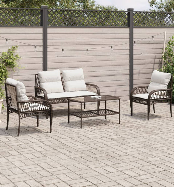 4-tlg. Garten-Sofagarnitur mit Kissen Braun Poly Rattan