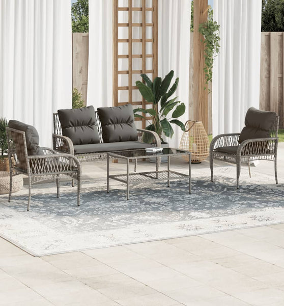 4-tlg. Garten-Sofagarnitur mit Kissen Grau Poly Rattan