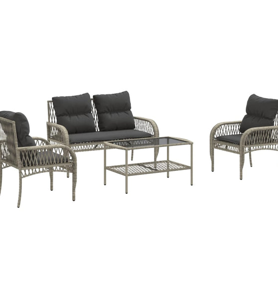 4-tlg. Garten-Sofagarnitur mit Kissen Hellgrau Poly Rattan