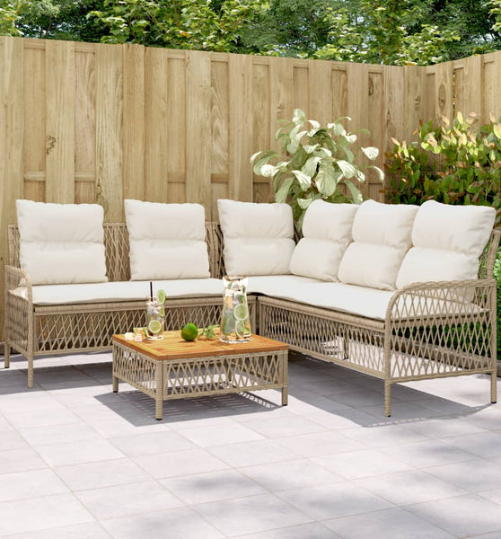 2-tlg. Garten-Sofagarnitur mit Kissen Beige Poly Rattan