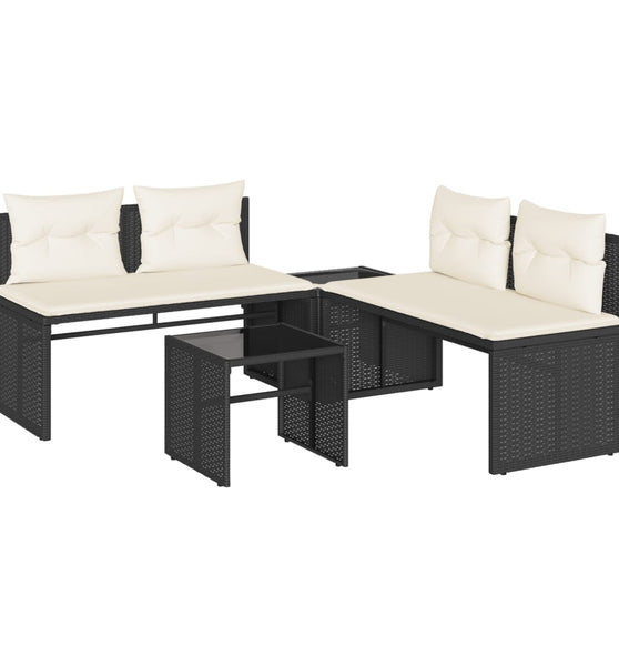 4-tlg. Garten-Sofagarnitur mit Kissen Schwarz Poly Rattan