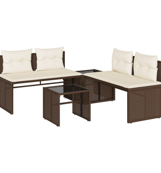 4-tlg. Garten-Sofagarnitur mit Kissen Braun Poly Rattan