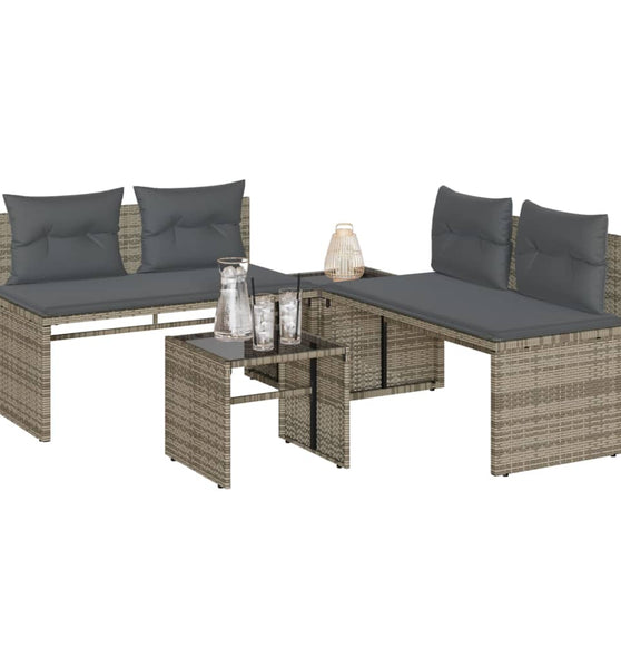 4-tlg. Garten-Sofagarnitur mit Kissen Grau Poly Rattan