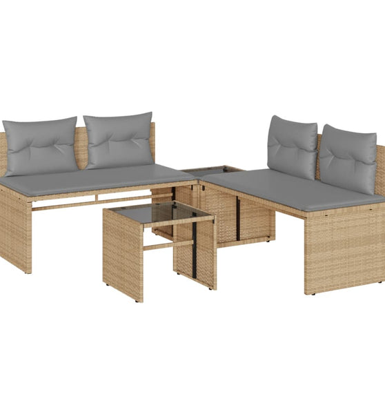 4-tlg. Garten-Sofagarnitur mit Kissen Beige Poly Rattan