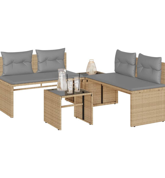 4-tlg. Garten-Sofagarnitur mit Kissen Beige Poly Rattan
