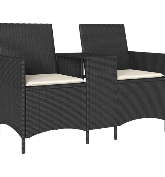 Gartensofa 2-Sitzer mit Tisch und Kissen Schwarz Poly Rattan