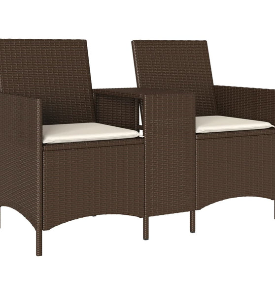 Gartensofa 2-Sitzer mit Tisch und Kissen Braun Poly Rattan