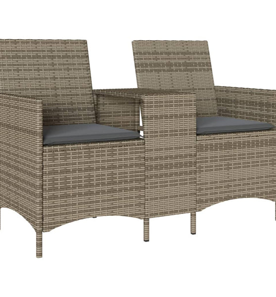 Gartensofa 2-Sitzer mit Tisch und Kissen Grau Poly Rattan