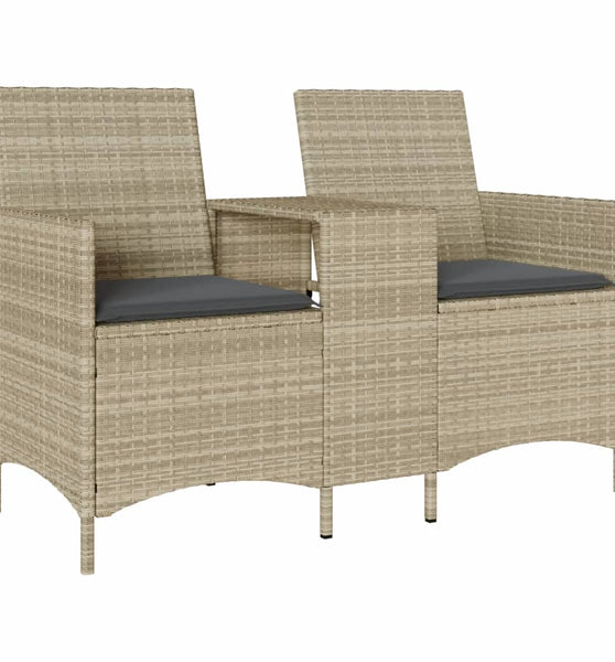 Gartensofa 2-Sitzer mit Tisch und Kissen Hellgrau Poly Rattan