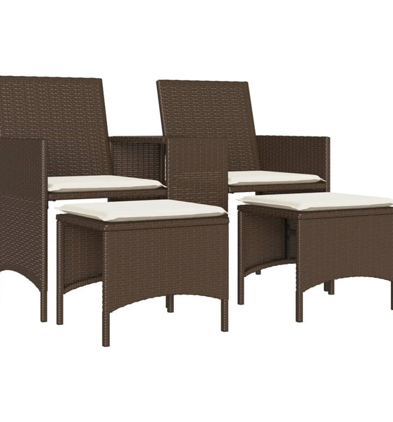 Gartensofa 2-Sitzer mit Tisch und Hockern Braun Poly Rattan