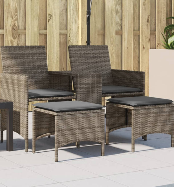 Gartensofa 2-Sitzer mit Tisch und Hockern Grau Poly Rattan