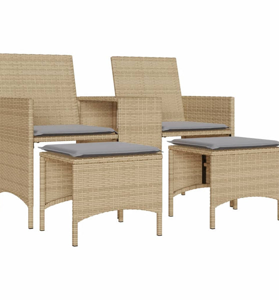 Gartensofa 2-Sitzer mit Tisch und Hockern Beige Poly Rattan