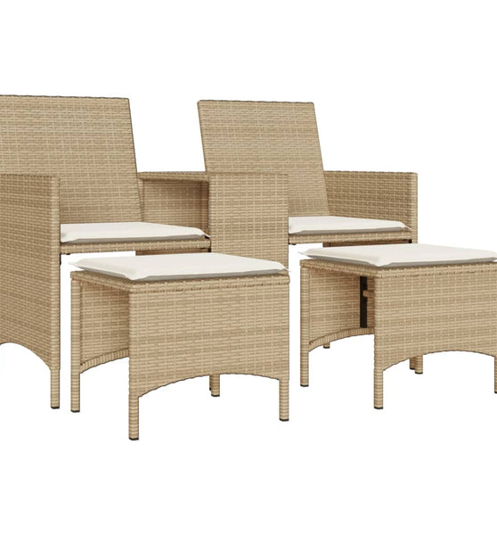 Gartensofa 2-Sitzer mit Tisch und Hockern Beige Poly Rattan