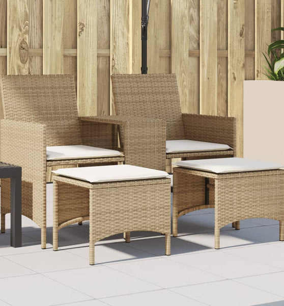 Gartensofa 2-Sitzer mit Tisch und Hockern Beige Poly Rattan