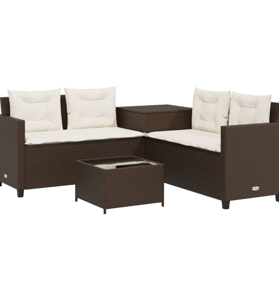 Gartensofa in L-Form mit Tisch und Kissen Braun Poly Rattan