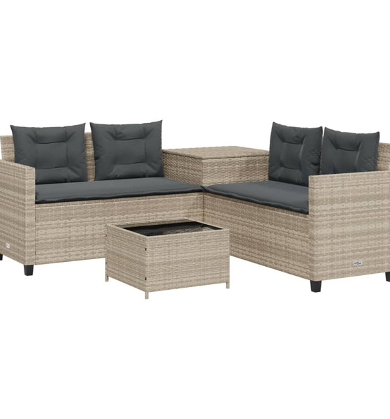 Gartensofa in L-Form mit Tisch und Kissen Hellgrau Poly Rattan