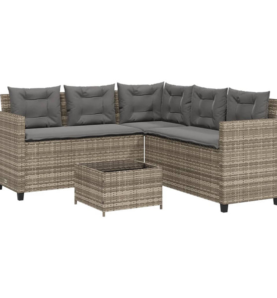 Gartensofa in L-Form mit Tisch und Kissen Grau Poly Rattan