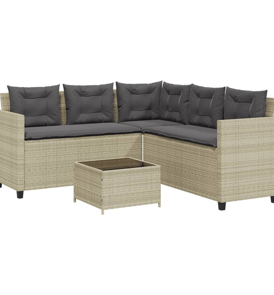 Gartensofa in L-Form mit Tisch und Kissen Hellgrau Poly Rattan