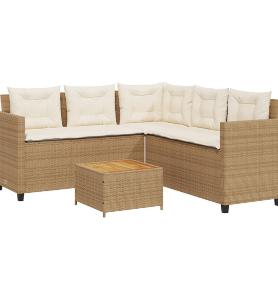 Gartensofa in L-Form mit Tisch und Kissen Beige Poly Rattan