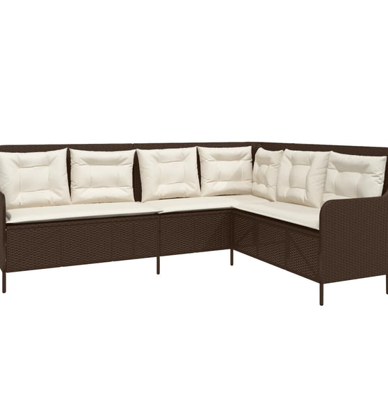 Gartensofa in L-Form mit Kissen Braun Poly Rattan