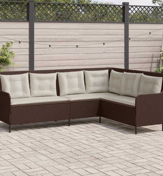 Gartensofa in L-Form mit Kissen Braun Poly Rattan
