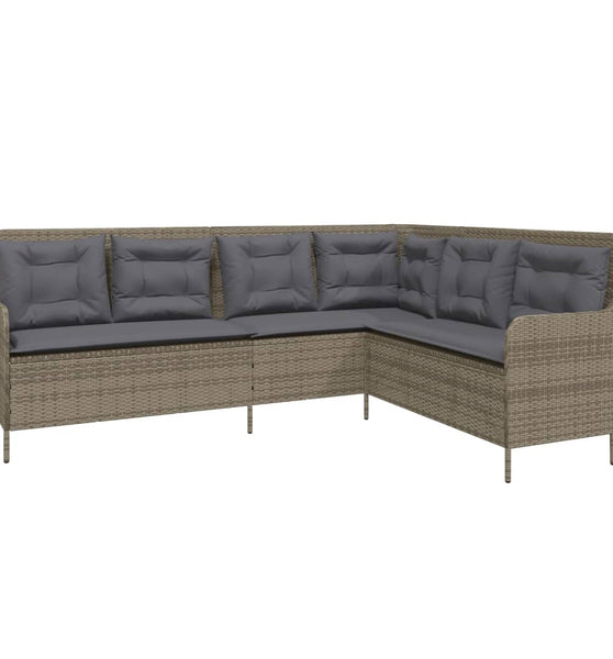 Gartensofa in L-Form mit Kissen Grau Poly Rattan
