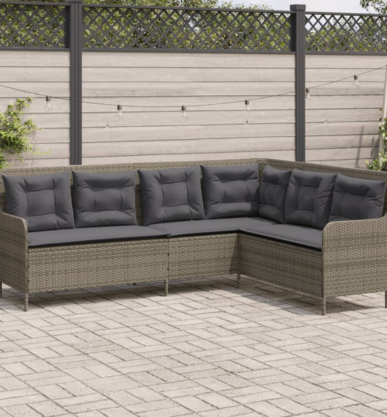 Gartensofa in L-Form mit Kissen Grau Poly Rattan