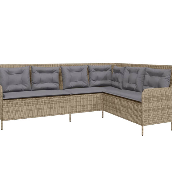 Gartensofa in L-Form mit Kissen Beige Poly Rattan