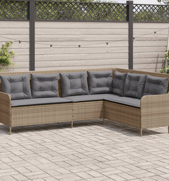Gartensofa in L-Form mit Kissen Beige Poly Rattan