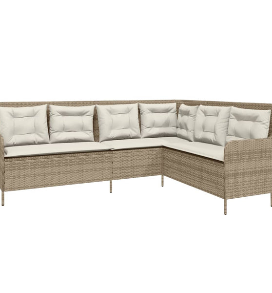 Gartensofa in L-Form mit Kissen Beige Poly Rattan