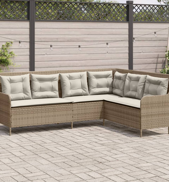 Gartensofa in L-Form mit Kissen Beige Poly Rattan