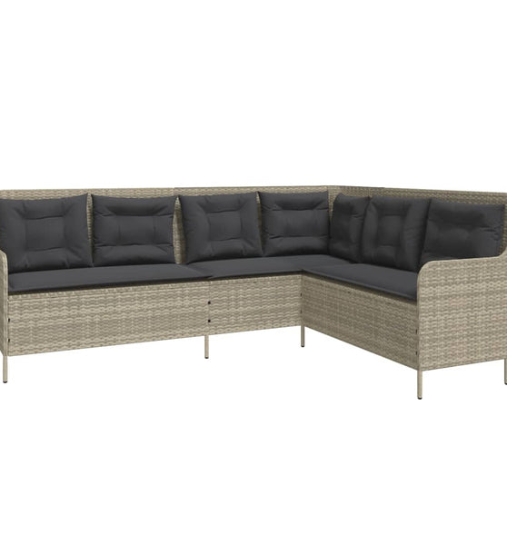 Gartensofa in L-Form mit Kissen Hellgrau Poly Rattan
