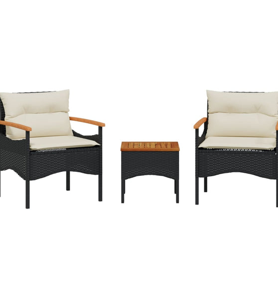 3-tlg. Garten-Sofagarnitur mit Kissen Schwarz Poly Rattan